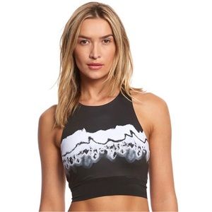 Alo yoga black & white marble print mesh band high neck  vers yoga sports bra
